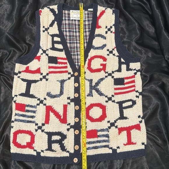 Vintage Marisa Christina Hand Knit Alphabet American Flag Sweater TeacherVest  S - Picture 9 of 10